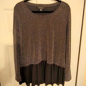 Karen Kane Ruffle Hem Blouse. Black Silver Size L.